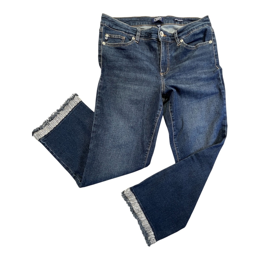 Chaps Jeans W 12/31 Mid Rise Rhinestone Frayed Hem Dark Wash Denim Bling Western